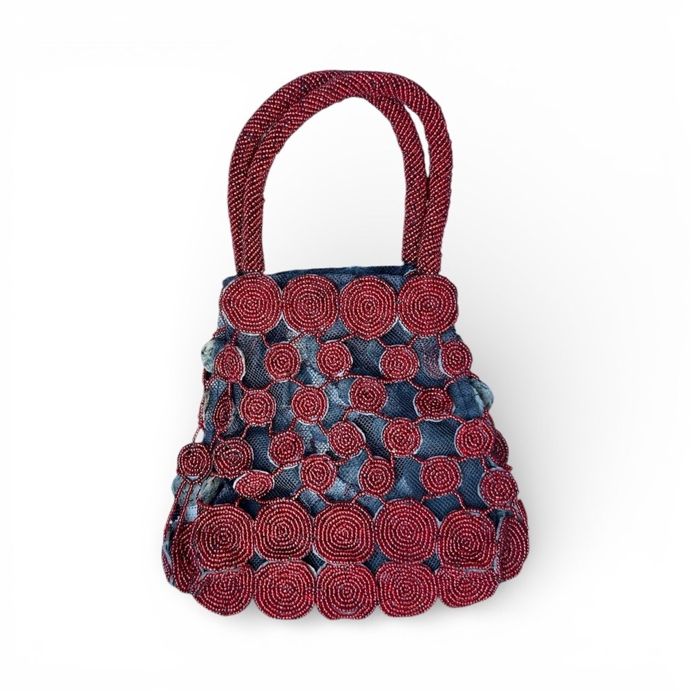 Red and Black Beaded Handbag